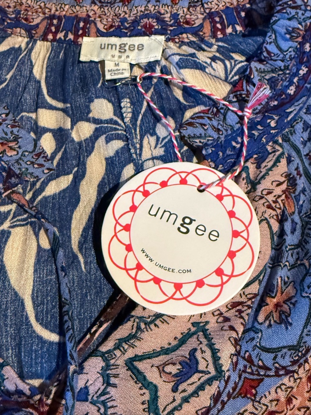 UMGEE Blue and Coral Flowy Printed Boho Dress, M - Picture 5 of 6